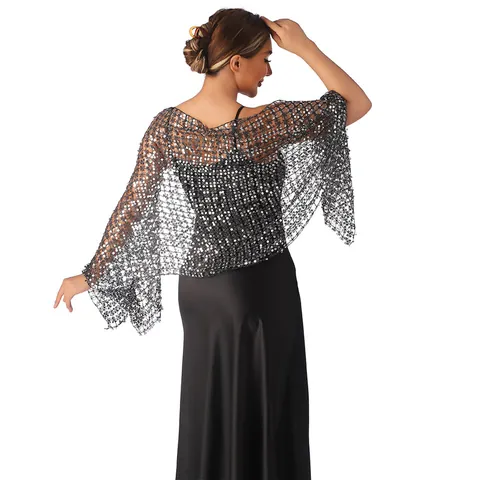 Women Sparkling Full Sky Star Sequin Mesh Shawl Wrap Elegant Evening Dress Scarf For Banquet Party Wedding Accessories Polyester Breathable Cape