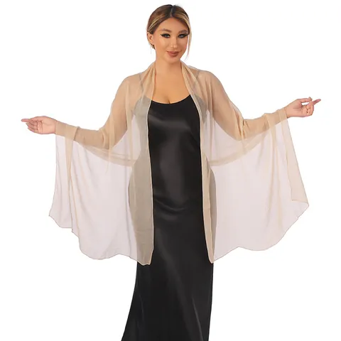 Women's Elegant Sheer Tulle Shawl Lightweight Flowy Evening Dress Wrap For Wedding Banquet Party Bridesmaid Bridal Qipao Scarf