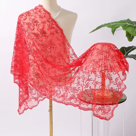 Damen Eleganter Pailletten Blumen Stickerei Schal Hochzeit Abend Party Umhang