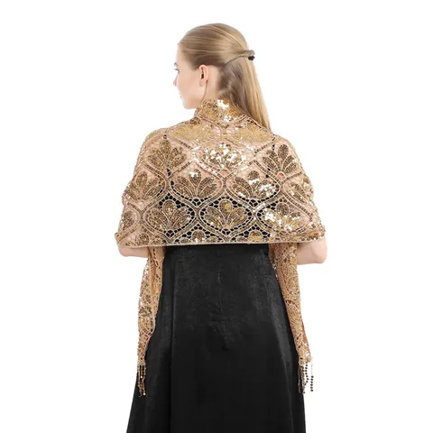 Damen Elegantes Pailletten Quasten Schal Abendparty Hochzeit Braut Wrap Schal Glitzer Fransen Umhang Für Formelles Kleid