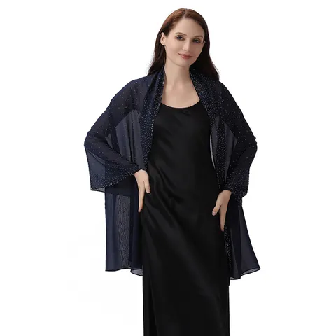 Elegant Starry Sky Rhinestone Chiffon Shawl For Women Polyester Evening Dress Wrap For Wedding Banquet Bridesmaid Soft Scarf
