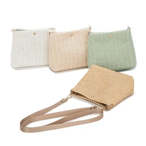 Women Fashion Woven Straw Bag Bohemian Small Crossbody Bag Minimalist Beach Shoulder Bag Casual Bucket Bag For Summer Travel