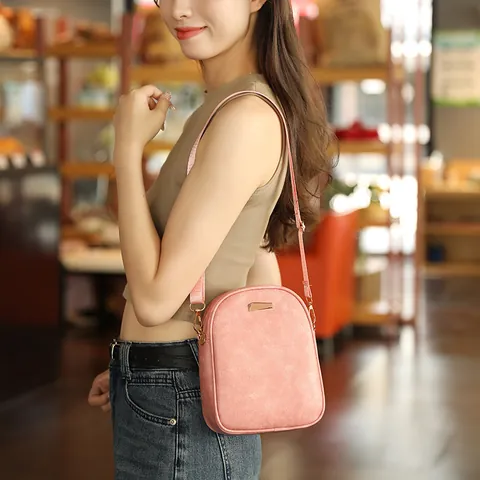 Mini Borsa Quadrata da Donna in Pelle PU Cerata all'Olio Borsa a Tracolla Retro per Cellulare con Decorazione in Metallo per Shopping Quotidiano