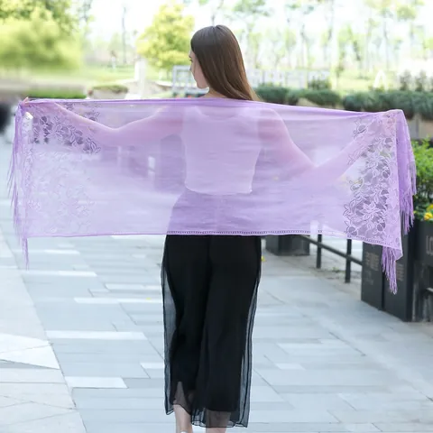 Damen Hohl Spitzen Schal Blumen Stickerei Quaste Tuch Leichter Sonnenschutz Urlaub Strand Wrap Stirnband