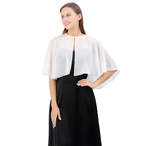 Mujeres Chal de Gasa Transparente Capa Para Boda Banquete Vestido de Noche Novia Dama de Honor Bolero Envoltura de Hombro Botón Perla