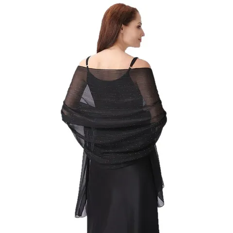Damen Elegantes Chiffon Schal Tuch Mit Silberfaden Und Strass Glitzernd Abendparty Hochzeit Kleid Überwurf