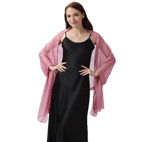 Chal de Noche Elegante de Color Sólido Crepe de Seda Brillante para Mujer Bufanda Larga Ligera Semitransparente para Fiesta de Boda