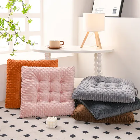 Thickened Minky Dot Seat Cushion Soft Plush Office Chair Pad Non-Slip Square Stool Mat Comfortable Dining Chair Cushion For Home Dormitory Classroom