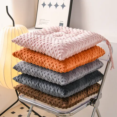 Thickened Minky Dot Seat Cushion Soft Plush Office Chair Pad Non-Slip Square Stool Mat Comfortable Dining Chair Cushion For Home Dormitory Classroom