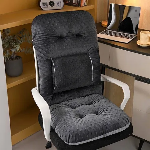 Thick Minky Dot Integrated Office Chair Cushion Plush Seat Pad With Backrest Solid Color Warm Bench Mat For Home Office Desktop