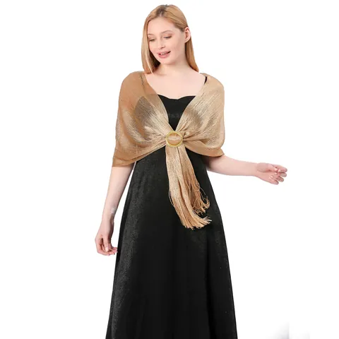 Metallic Lurex Shawl With Buckle Tassels For Women Formal Evening Wedding Party Wrap Elegant Glitter Scarf Elegant Accessories