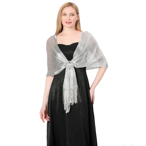 Metallic Lurex Shawl With Buckle Tassels For Women Formal Evening Wedding Party Wrap Elegant Glitter Scarf Elegant Accessories