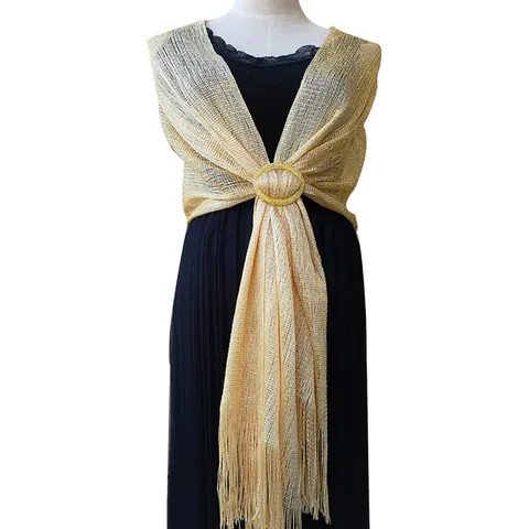 Damen Metallisch Lurex Schal Wrap Mit Ring Schnalle Quasten Glitzernd Abend Party Hochzeit Schal Für Brautjungfer