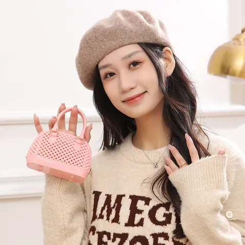 Fashion Jelly PVC Mini Shell Bag Women Beaded Texture Chain Crossbody Shoulder Handbag Trendy Lipstick Purse