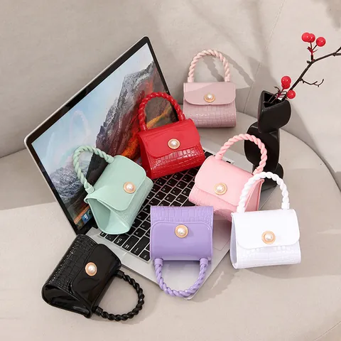Women Mini Pearl Jelly Bag Crocodile Pattern Crossbody Handbag With Chain Strap Small Square Lipstick Bag