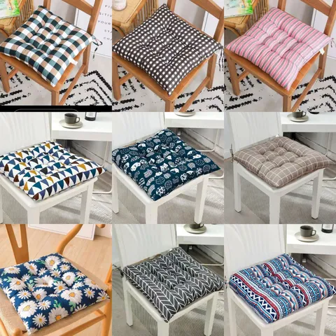 Verdikt Geborsteld Polyester Bedrukt Stoelkussen Zacht Gingham Stippenpatroon Zitkussen Met Bandjes Voor Kantoor Thuis