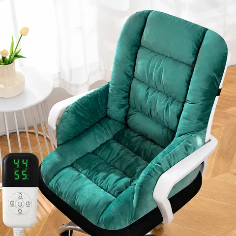 Electric Heated Integrated Seat Back Cushion Plush Office Chair Pad Warm Lumbar Support Adjustable Temperature Timer Washable