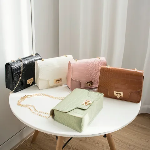 Fashion Stone Pattern Women Small Square Bag PU Leather Crocodile Texture Chain Shoulder Bag Crossbody Phone Bag With Lock