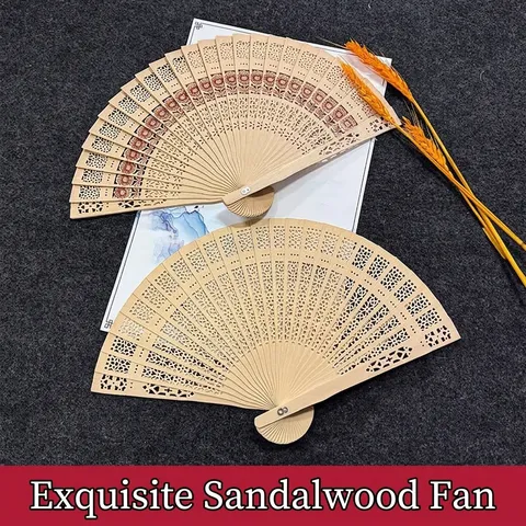 Chinese Style Scented Wood Folding Fan Hollow Out Carved Decorative Hand Fan For Wedding Party Gift Home Decor
