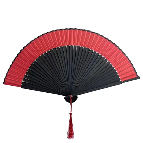 Ventaglio Pieghevole in Satin Stile Cinese Vintage Con Telaio in Bambù Tinta Unita Ventaglio a Mano Nappa Accessorio Danza Hanfu Donna