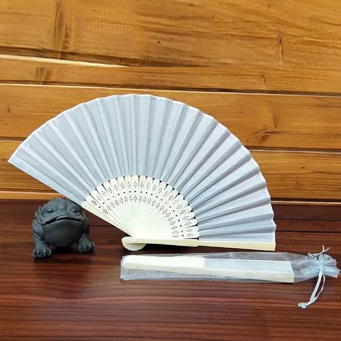 Elegante Abanico Plegable De Bambú Con Bolsa De Organza Abanico De Mano Color Sólido Para Recuerdos De Boda Fiesta
