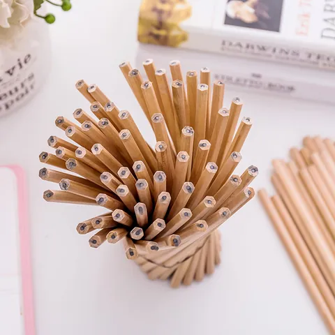 Eco Friendly Natural Wood HB Pencils For Kids Students Writing Sketching Minimalist Office Supplies Hexagonal Round Pencils