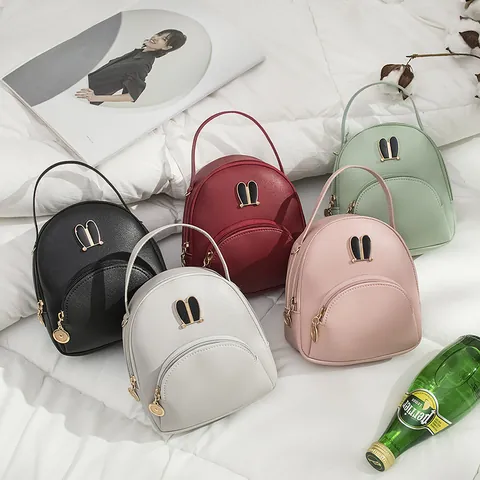 Women Cute PU Leather Rabbit Ears Mini Backpack Convertible Shoulder Crossbody Bag Fashion Sweet Girl Casual Phone Purse