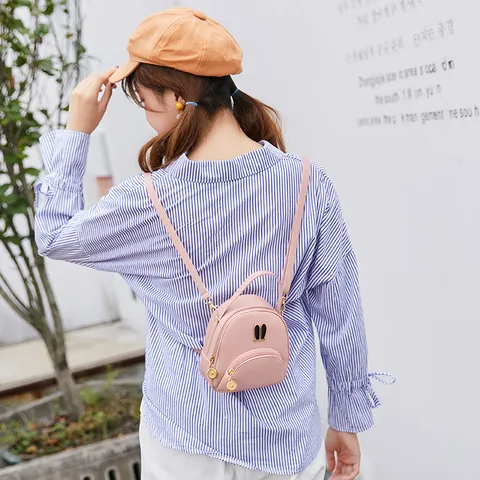 Women Cute PU Leather Rabbit Ears Mini Backpack Convertible Shoulder Crossbody Bag Fashion Sweet Girl Casual Phone Purse