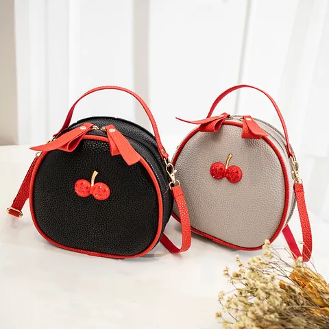 Women Mini Crossbody Bag Sweet Cherry Decor Litchi Grain PU Leather Contrast Color Shoulder Bag Fashion Phone Pouch Handbag