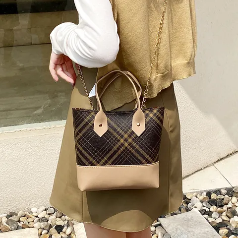 Women's Vintage Printed Color-block Chain Handbag PU Leather Small Square Crossbody Bag Trendy Retro Shoulder Bag For Daily Party