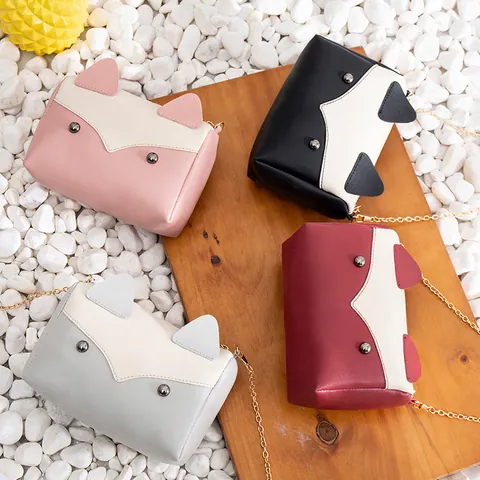 Borsa a Tracolla da Donna Cute Cartoon Cat Ear Moda in Pelle PU Color Block Mini Catena Borsa per Cellulare per Bambini Ragazze