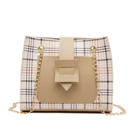 Women Fashion Plaid Contrast Color Square Bag Casual PU Leather Chain Shoulder Crossbody Bag Trendy Female Phone Purse