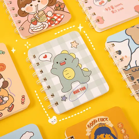Cuaderno de Espiral Mini de Dibujos Animados Lindo Estilo Coreano A7 Bloc de Notas Portátil de Bolsillo 80 Hojas para Estudiantes Oficina Escuela Estudio