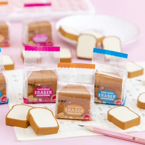 Creatieve Simulatie Geroosterd Brood Vlakgum Set Schattige Cartoon Geurende Gum Voor Studenten School Kantoor Briefpapier Cadeau