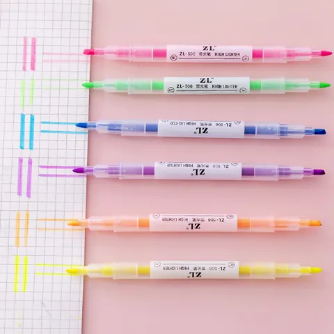 Dual-Headed Highlighter Pastel Color Fluorescent Pen Marker For Students School Office Note Taking Chisel Fine Tip Drawing Supplies