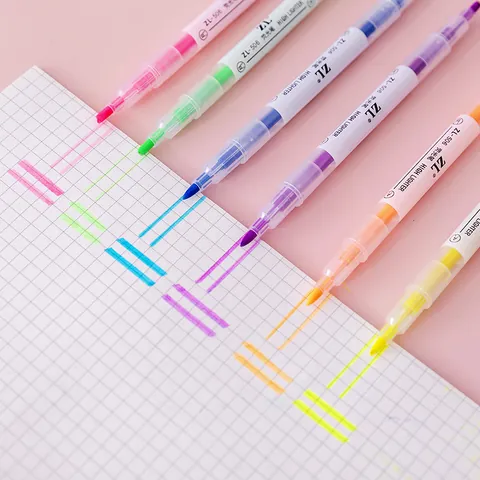 Dual-Headed Highlighter Pastel Color Fluorescent Pen Marker For Students School Office Note Taking Chisel Fine Tip Drawing Supplies