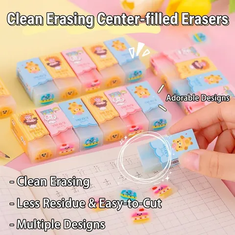 Creative Cartoon Cute Sandwich Eraser PVC Sliceable Character Animal Erasers For Primary School Students Kids Stationery Gift
