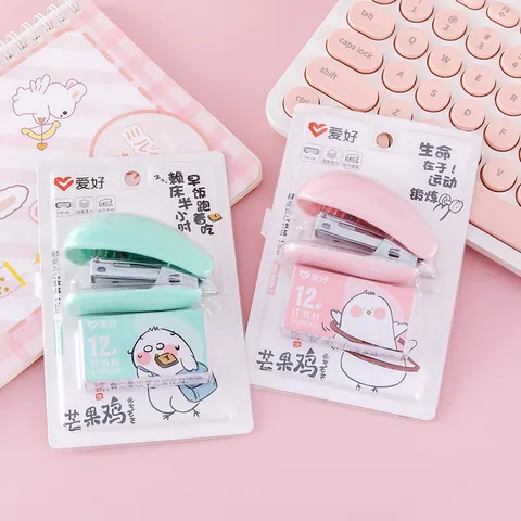 Cartoon Mango Küken Mini Hefter Set Tragbares Studenten Schreibwaren Schule Bürobedarf Kleiner Hefter Mit Heftklammern Geschenk