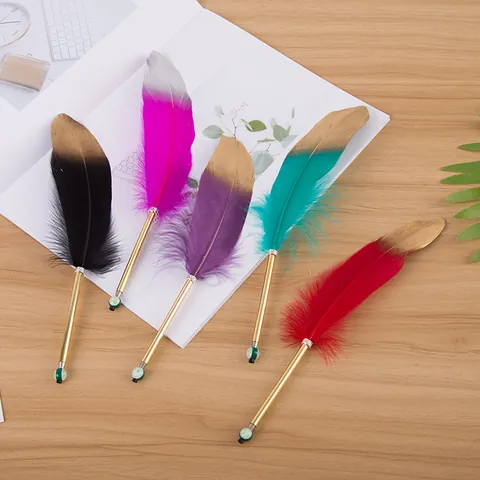 Retro European Style Feather Gel Pen 0.5mm Electroplated Metallic Texture Creative Stationery Peacock Feather Writing Pen Christmas Gift
