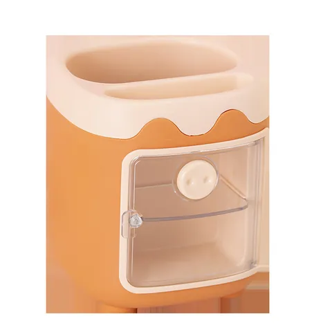 Cute Cartoon Pig Plastic Pen Holder Multi-Grid Desktop Stationery Storage Box With Transparent Door For Student Office Supplies