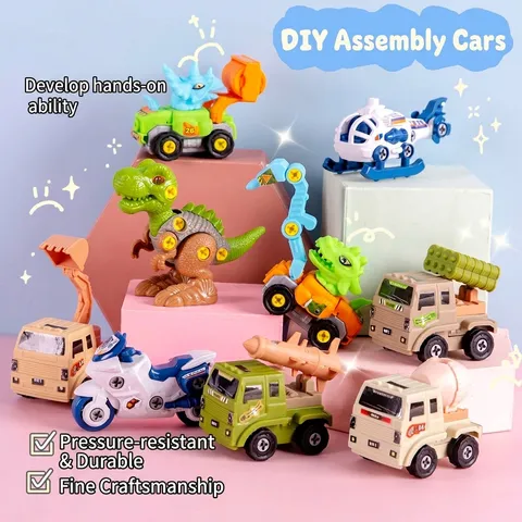 Cartoon DIY Montage Spielzeug Fahrzeuge Set ABS Kunststoff Trägheit Auto Militär Flugzeug Panzer Modell Für Kinder Geschenk