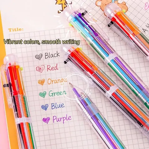 Penna a Sfera Multicolore Retrattile Trasparente Sei Colori Click Pens per Scuola Ufficio Studenti Cancelleria Accessori Diario