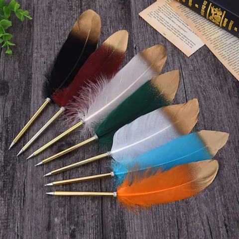 Bolígrafo de Pluma Rociado en Oro Creativo Vintage Pluma de Firma de Metal Retro para Boda Regalo de Navidad Oficina Escritura