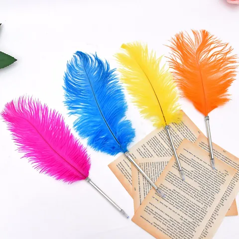 Europäischer Retro Straußenfeder Gelschreiber Geschnitzter Metall Stift Für Hochzeit Party Weihnachten Bürobedarf Geschenk Schreibstift