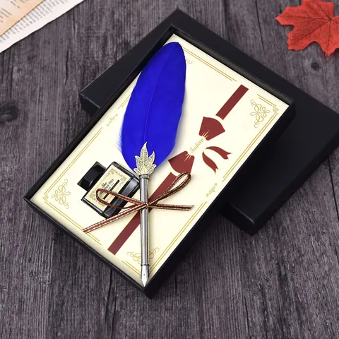Retro European Metal Quill Pen Ink Gift Box Set Vintage Feather Dip Pen Carved Metal Nib Luxury Christmas Holiday Writing Gift Stationeries