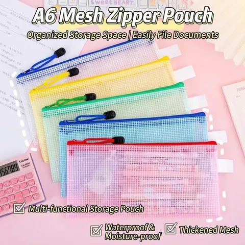 Waterproof Transparent PVC Grid Document Bag A4 A3 A6 Zipper File Folder Storage Bag For Office School Supplies