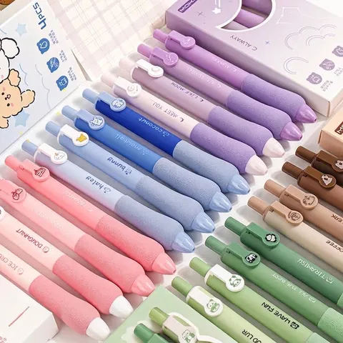 Cute Capybara Retractable Gel Pen Set 0.5mm Black Ink Cartoon Animal Students School Writing Pens Quick Dry With Soft Sponge Grip