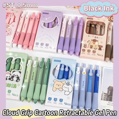 Cute Capybara Retractable Gel Pen Set 0.5mm Black Ink Cartoon Animal Students School Writing Pens Quick Dry With Soft Sponge Grip