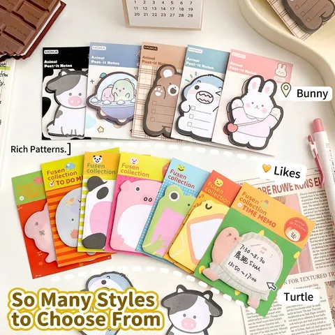 Blocs-notes en Forme d'Animaux de Dessin Animé Notes Autocollantes Illustration Mignonne Notes Post-it Animaux Pour Scrapbooking Décoration DIY Fournitures de Bureau