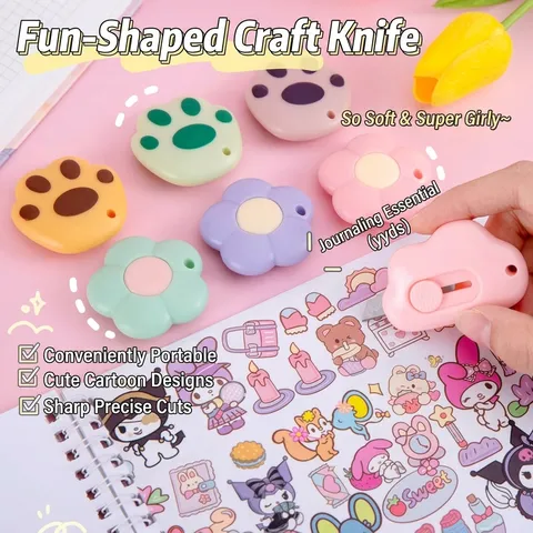 Mini Cartoon Utility Knife Cute Cat Paw Cloud Flower Shape Portable Paper Cutter DIY Box Opener For Students Office Supplies